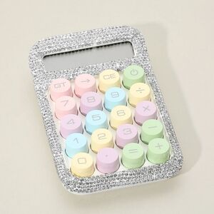 White Sparkle Calculator Pastel Candy Rhinestone Crystal Gem Bling Office Fun